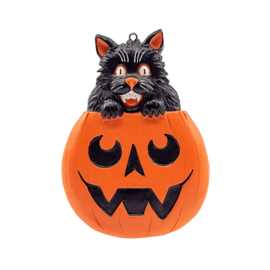 Pumpkitty Flatback Ornament - Halloween Cat Pumpkin Decoration - Cute Spooky Cat
