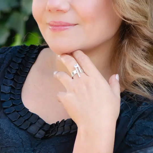 Sterling Silver Geometric Rods with Gem Ring