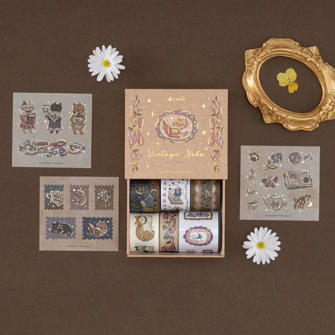 Tsuki ‘Vintage Neko’ Washi Tape Set ☾