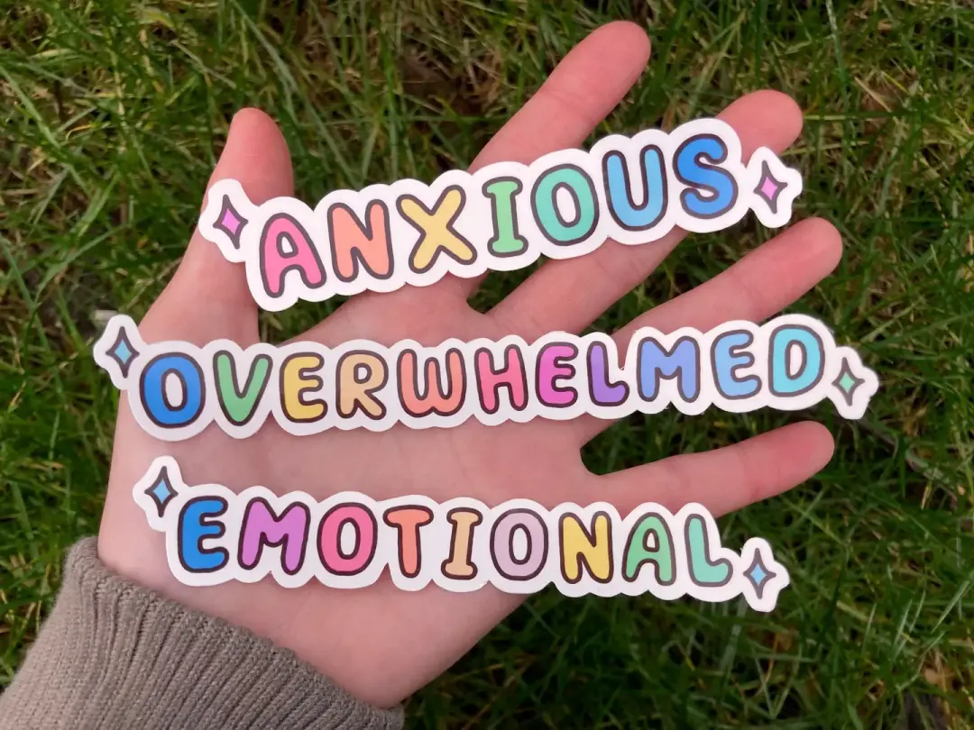 Anxious, overwhelmed, emotional text stickers