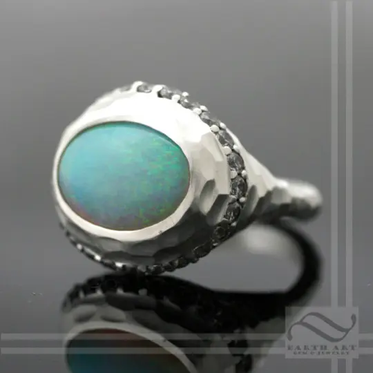 Halo Ring with Opal and CZ - Sterling Silver