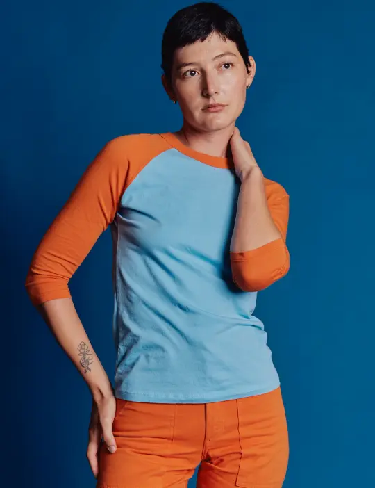 Colorblock Raglan Tee - Baby Blue/Orange