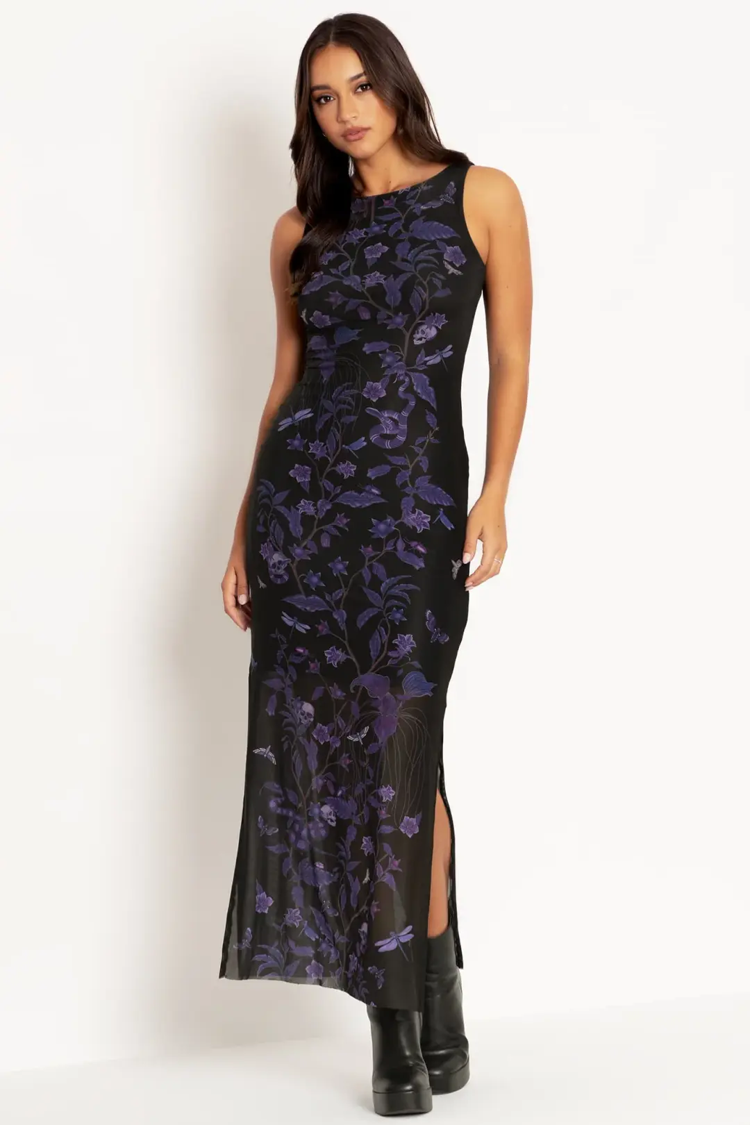 Deadly Nightshade Sheer Column Maxi Dress