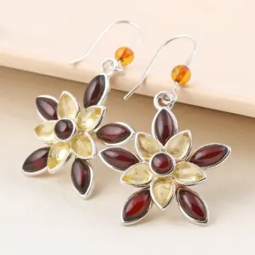 Cognac and Citrine Amber Floral Earrings