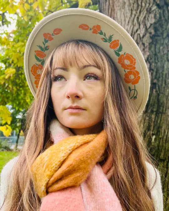 Cream Poppies Vegan Felt Wide Brim Hat
