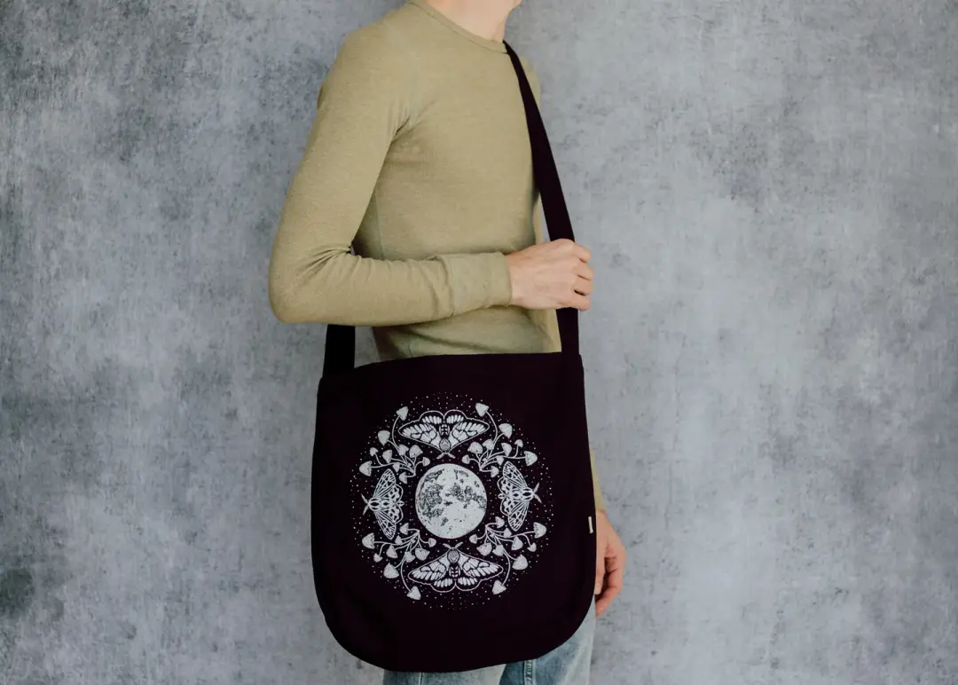 Moth Moon Mushroom Slouch Bag