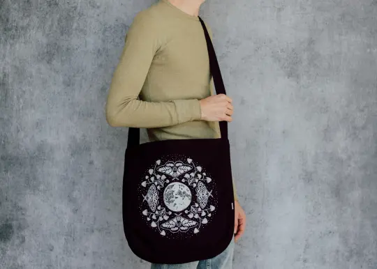 Moth Moon Mushroom Slouch Bag