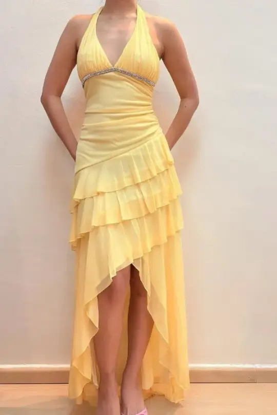 Chiffon Flowy Bodycon Prom Gown , Frilled Women's Hi-Lo Summer Dress Party Dress RS2286