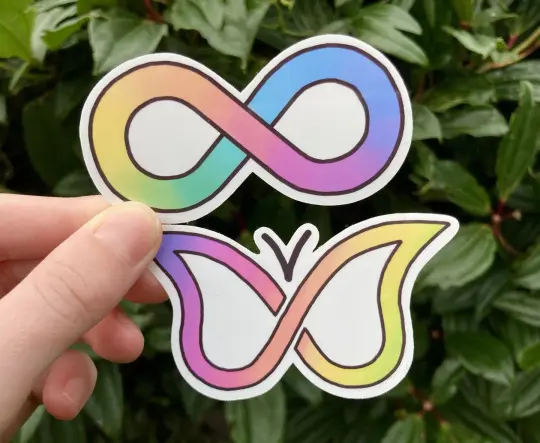 Colourful autism infinity and ADHD butterfly symbol stickers