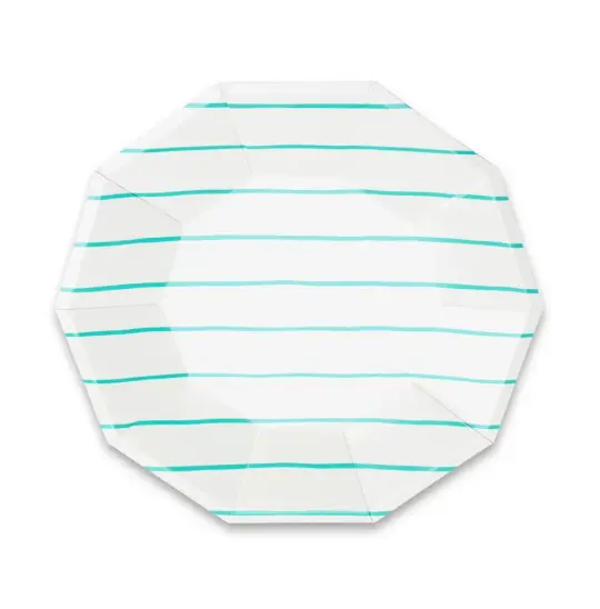 Frenchie stripe Large plates aqua