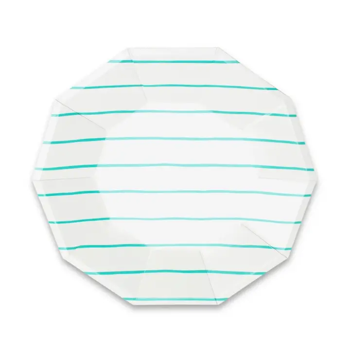 Frenchie stripe Large plates aqua