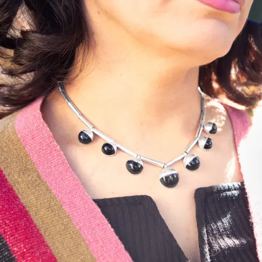 Sterling Silver Black Onix Statement Necklace