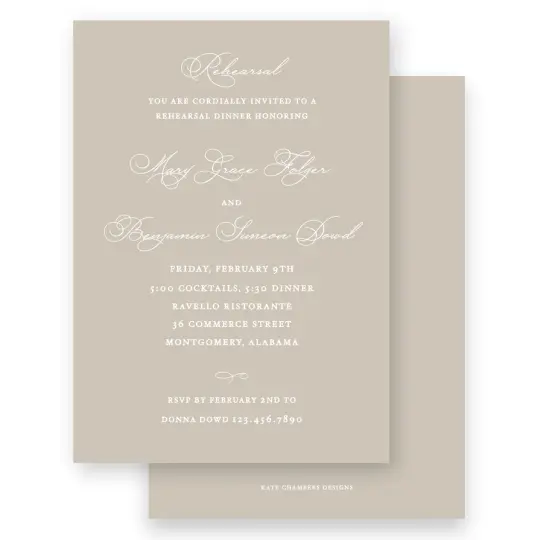 Classic Taupe with Florals Rehearsal Dinner Invitation