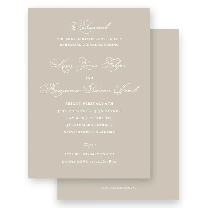Classic Taupe with Florals Rehearsal Dinner Invitation