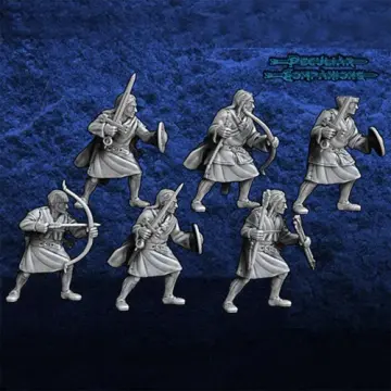 Unpainted 28mm 3D-printed Scottish kern skirmishers with swords and bows, 6 miniatures — tabletop miniatures for historical wargaming, D&D & Pathfinder
