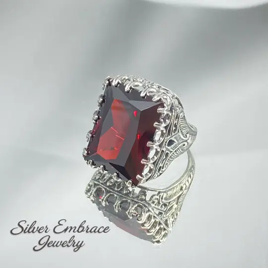 Garnet Ring, Size 7, Rectangle 30ct Huge CZ gem, Art Deco Jewelry, #D215 - Ready to Ship