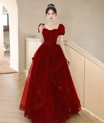 Sparkly Burgundy Prom Gown , Tulle Glitter Elegant Maxi Evening Dress Celebrity Dress RS1633