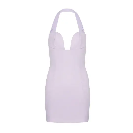 Sexy deep V-neck purple halter neck suspender sleeveless dress for women summer waist hip skirt R3095