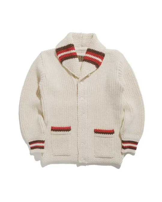 The Real McCoy's MC24111 Striped Shawl Collar Cardigan Ecru
