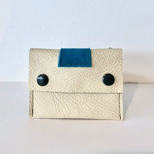 Off-white, Turquoise & Olive Green Leather Card Case/ Business Card Holder