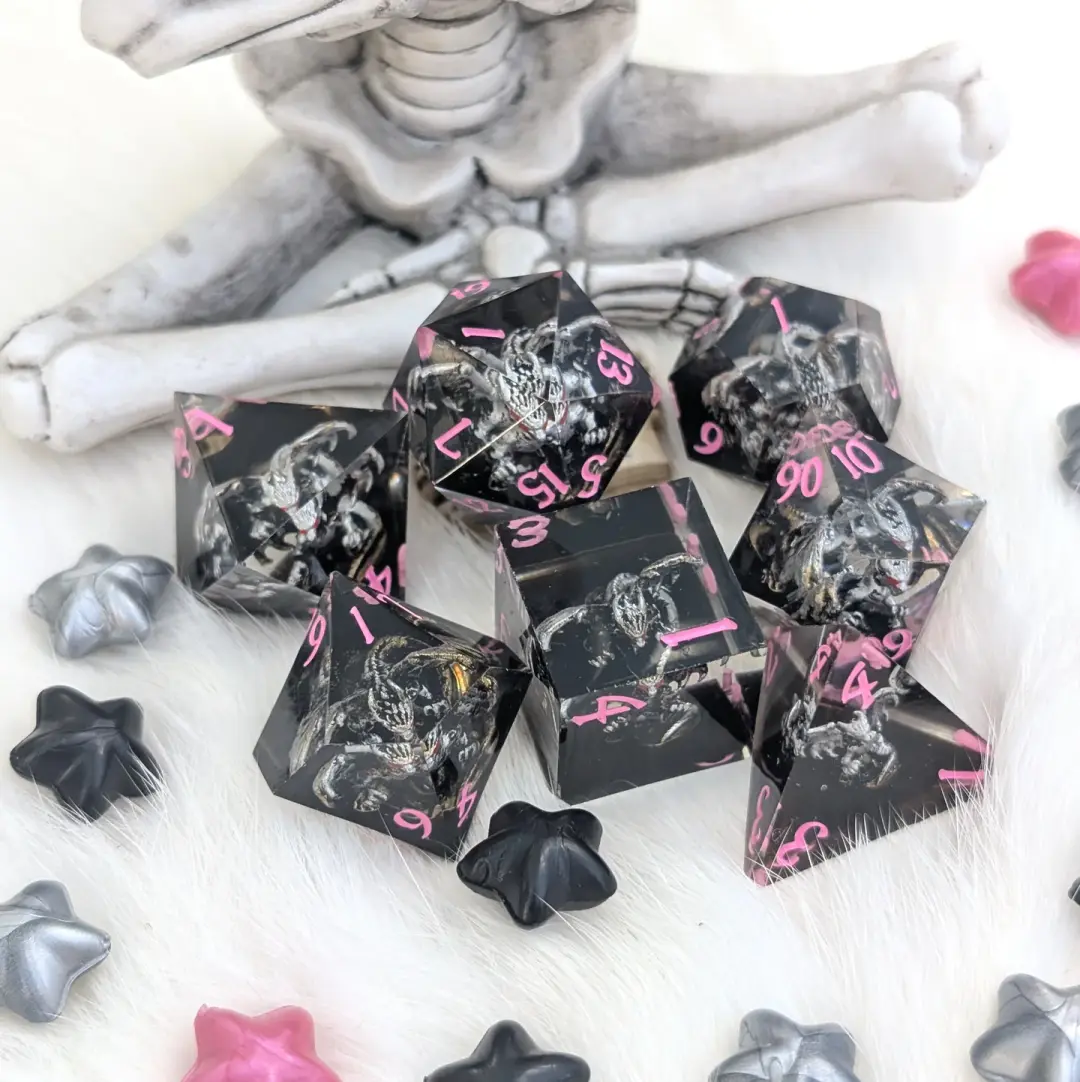 Black Dragon DnD Dice Set - Sharp Edge Resin - Dreadwing