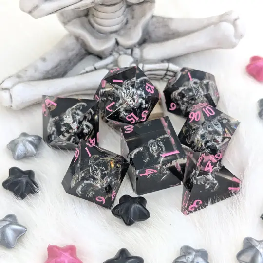 Black Dragon DnD Dice Set - Sharp Edge Resin - Dreadwing