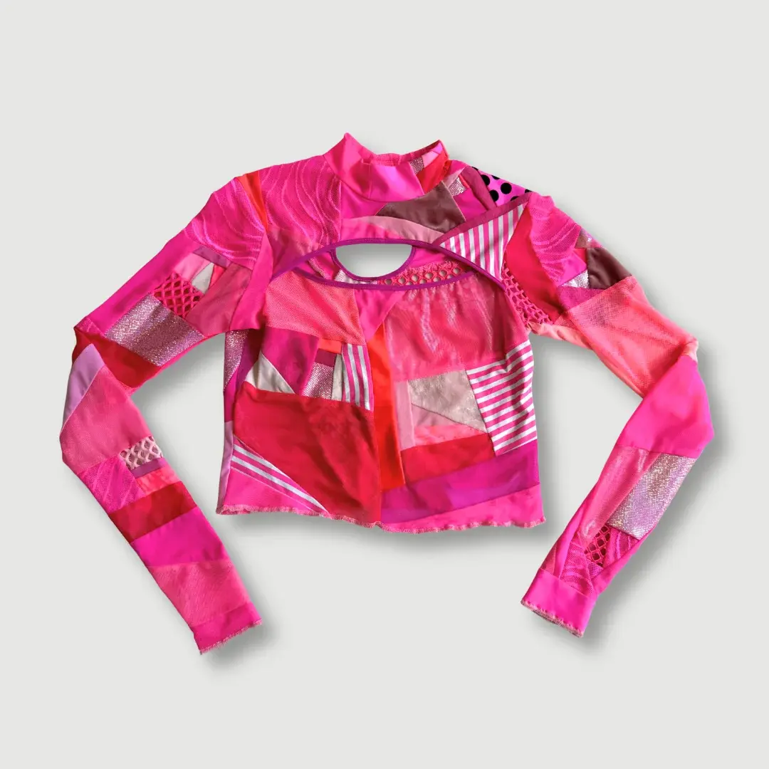 size small - preloved - hot pink cut-out mesh mock neck