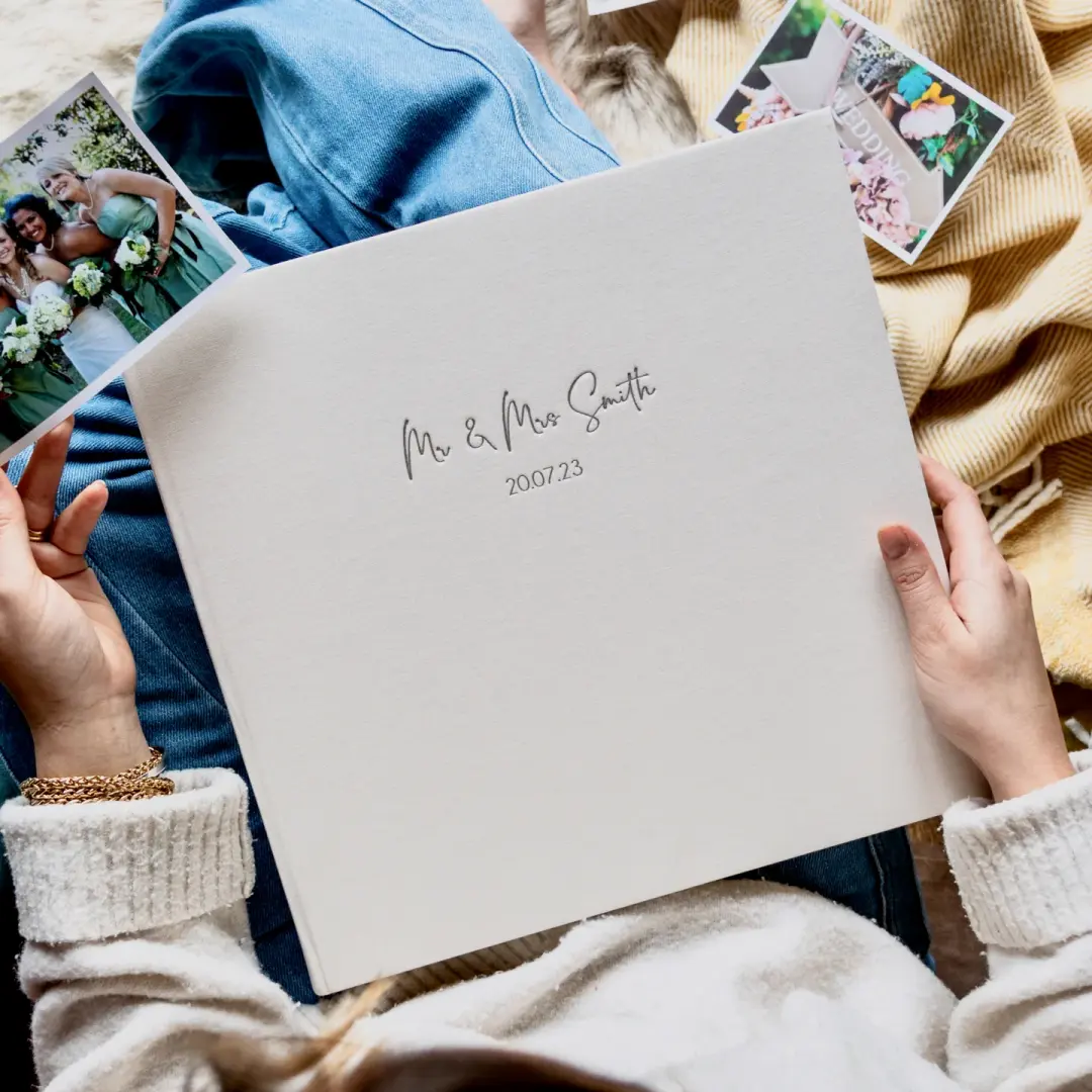 Large Linen Wedding Photo Album Personalised with Fine Handwriting Font