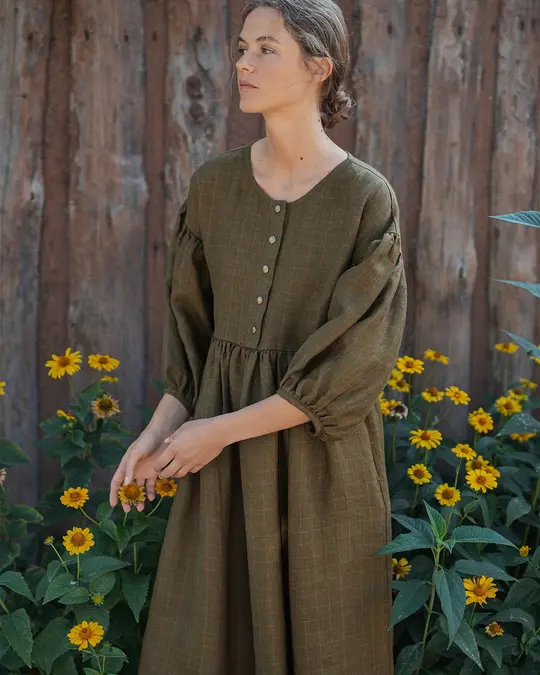 LOUMARIN puff sleeve linen dress