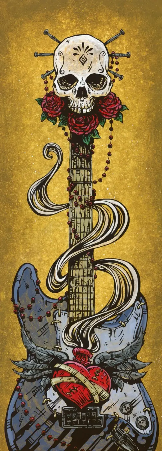 Day of the Dead Strat Canvas Print - Dia de los Muertos Guitar Art by David Lozeau