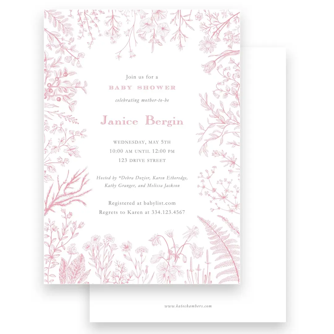 Pink Floral Girls Baby Shower Invitation