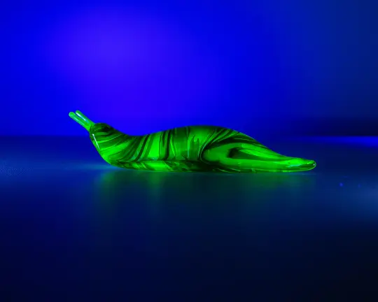 Deep Green Uranium Glass Slug Figurine UV Reactive Green Hand Blown Lampwork Animal Art Collectible Gift