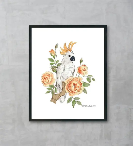 Cockatoo and Roses Fine Art Print