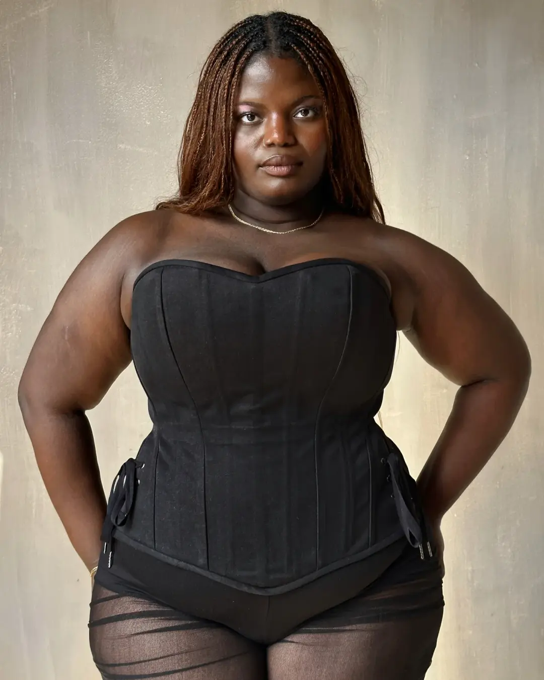 Sample Sale:  Overbust Corset w/ side slit in Black Cotton Twill (Size V)