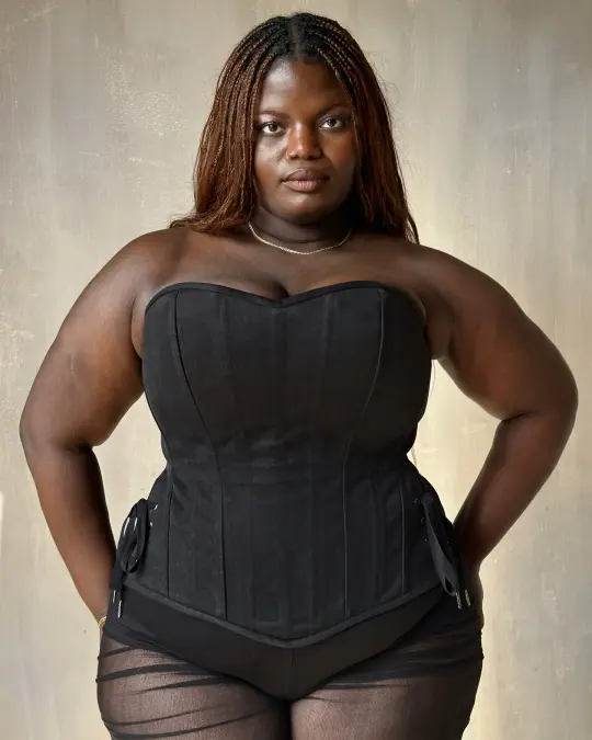 Sample Sale:  Overbust Corset w/ side slit in Black Cotton Twill (Size V)