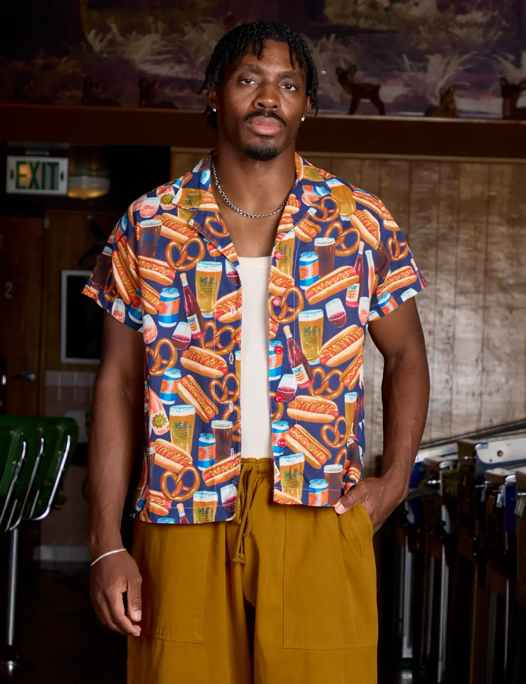 Hot Dogs & Beer & Wine & Pretzels Pantry Button-Up