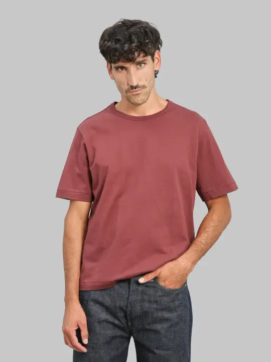 Merz b. Schwanen 2M15C Sturdy Jersey 6.8oz Crewneck Cropped Classic Fit T-Shirt Burgundy