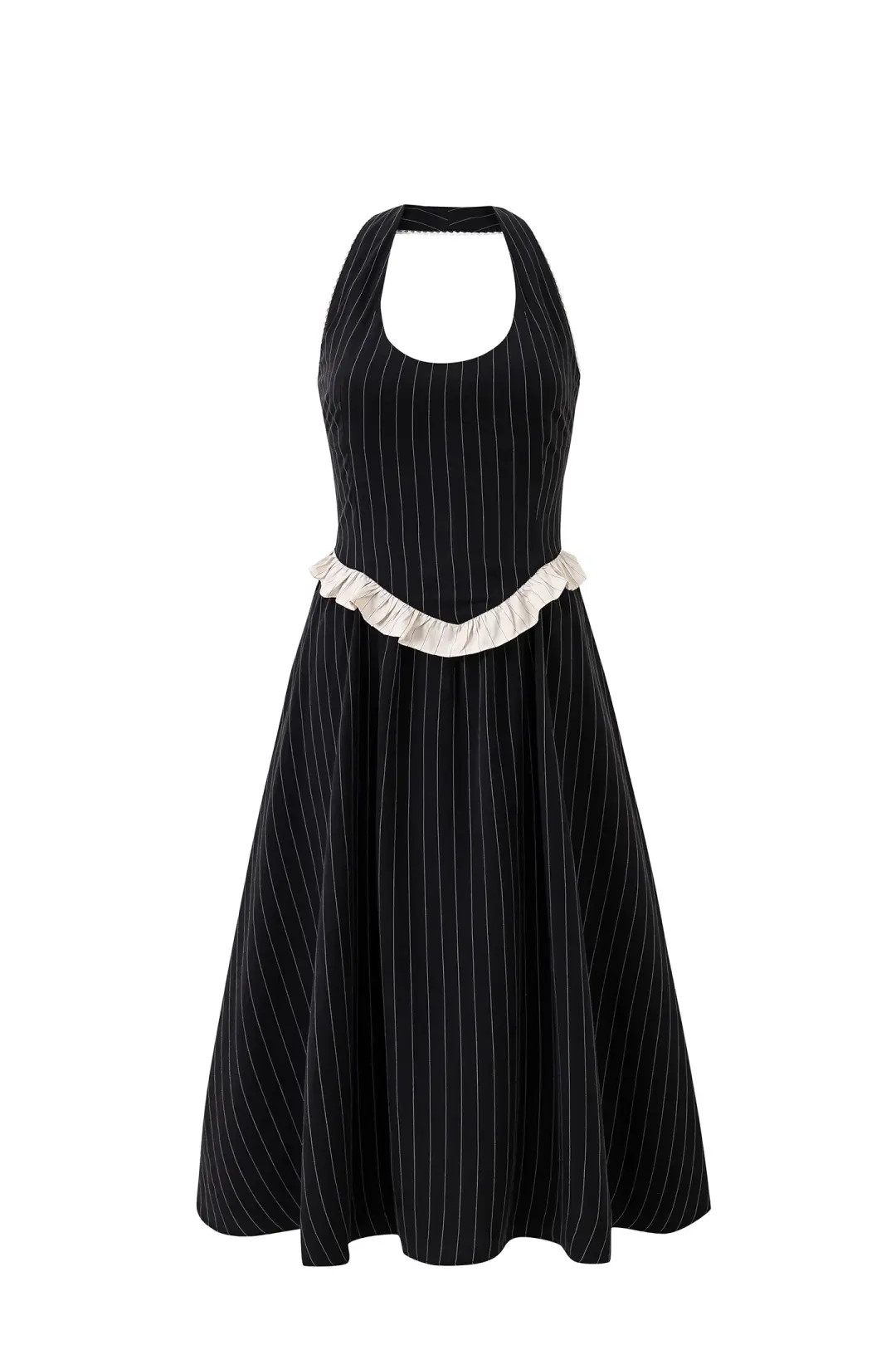Tencel Stripe Halter Midi Dress Black