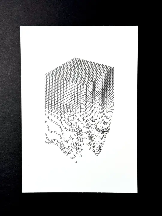 Cube Study 01 — 5x7" pen plot