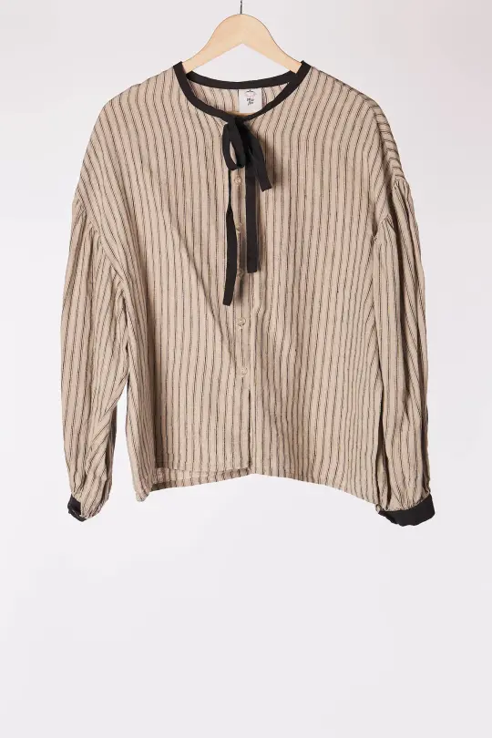 Clementine Shirt, Long Sleeve, Natural Stripe