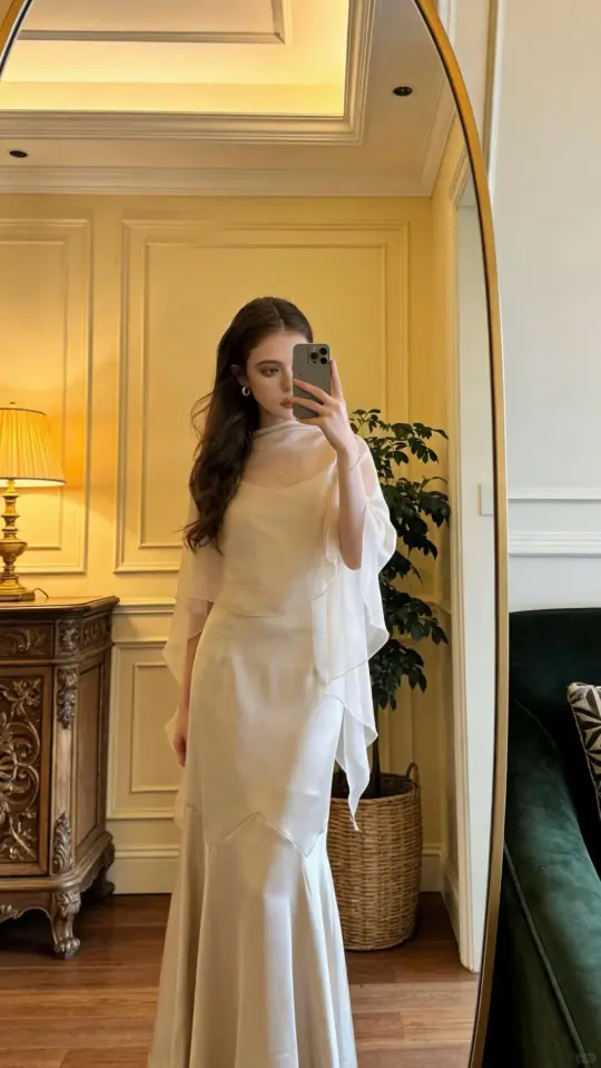 White halter-neck fitted long ball gown/bridal dress R8835
