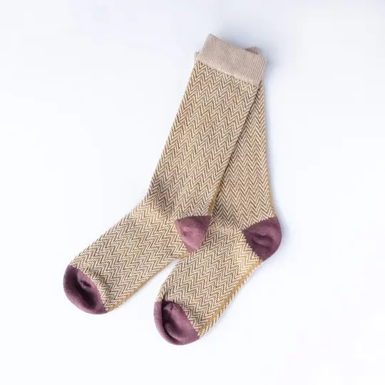 Textured Herringbone Crew Socks - Taupe