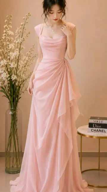 Flowy Chiffon Bodycon Prom Gown ,  Sweet Pink Maxi Birthday Dress RS1846
