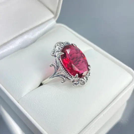 Red Ruby Ring, Size 8, Oval Gem, Gothic Vintage Style Jewelry, #D84 - Ready to Ship