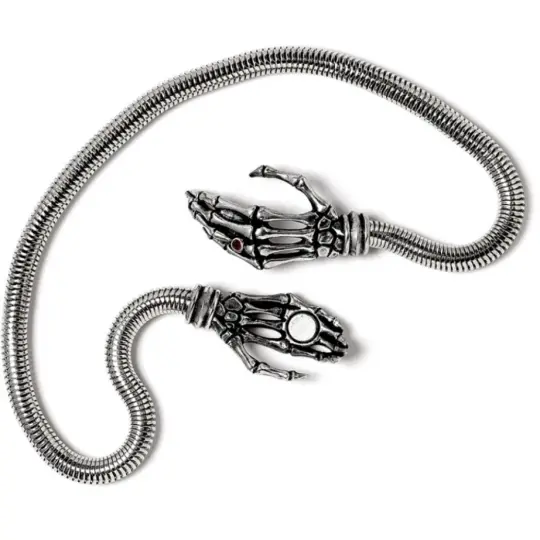 Take Me With You Necklace with Skeletal Hands & Red Austrian Crystal