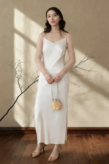 White halter-neck fitted slim-fitting simple and elegant ball gown R8030