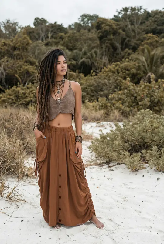 2-in-1 Maxi Skirt Palazzo Pants Burnt Orange