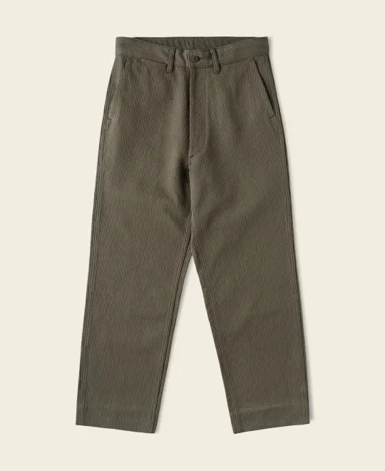 1940s Pique Stripe Cotton Work Trousers - Light Coffee