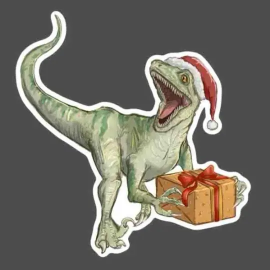 Velociraptor Christmas Sticker, 3" | Wholesale 6 Pack