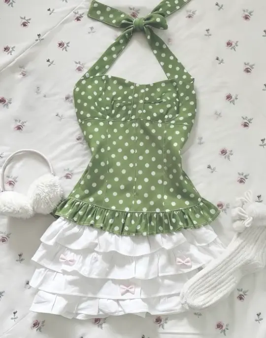 Pretty Green Homecoming Dress , Halter Polka Dots Short Prom Dress RS1301